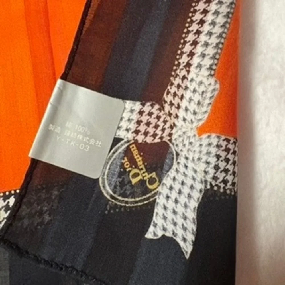 Vtg CHRISTIAN DIOR Scarf Handkerchief Striped Orange Black 19